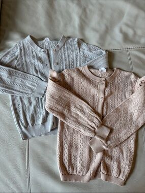 Jamie Kay Cable Knit Button-Front Cardigan — Cream and Blush